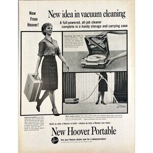Hoover Portable Vacuum "New Idea In Vacuum Cleaning" Vintage Print Ad 1963